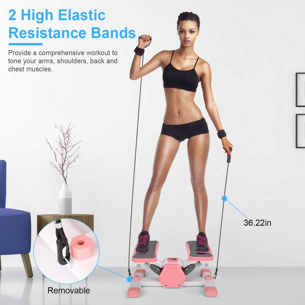 Mini Stepper Stair Stepper with Resistance Bands Quiet Workout with Digital Timer