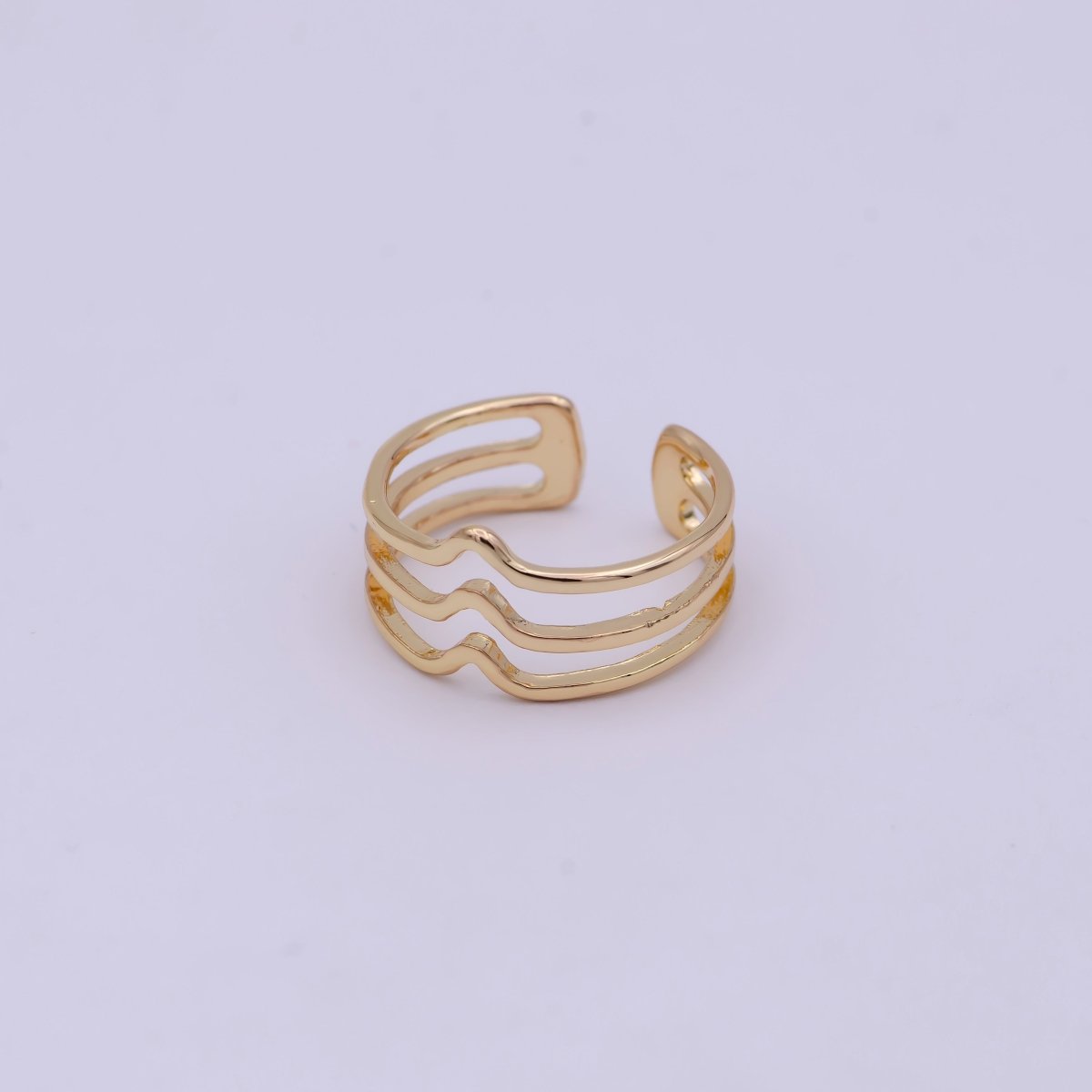 Minimalist 16K Gold Filled Geometric Statement Adjustable Stacking Ring Chevron Ring | U-392