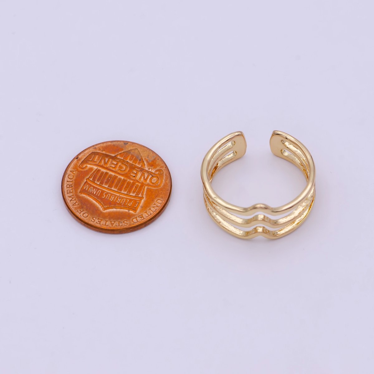 Minimalist 16K Gold Filled Geometric Statement Adjustable Stacking Ring Chevron Ring | U-392