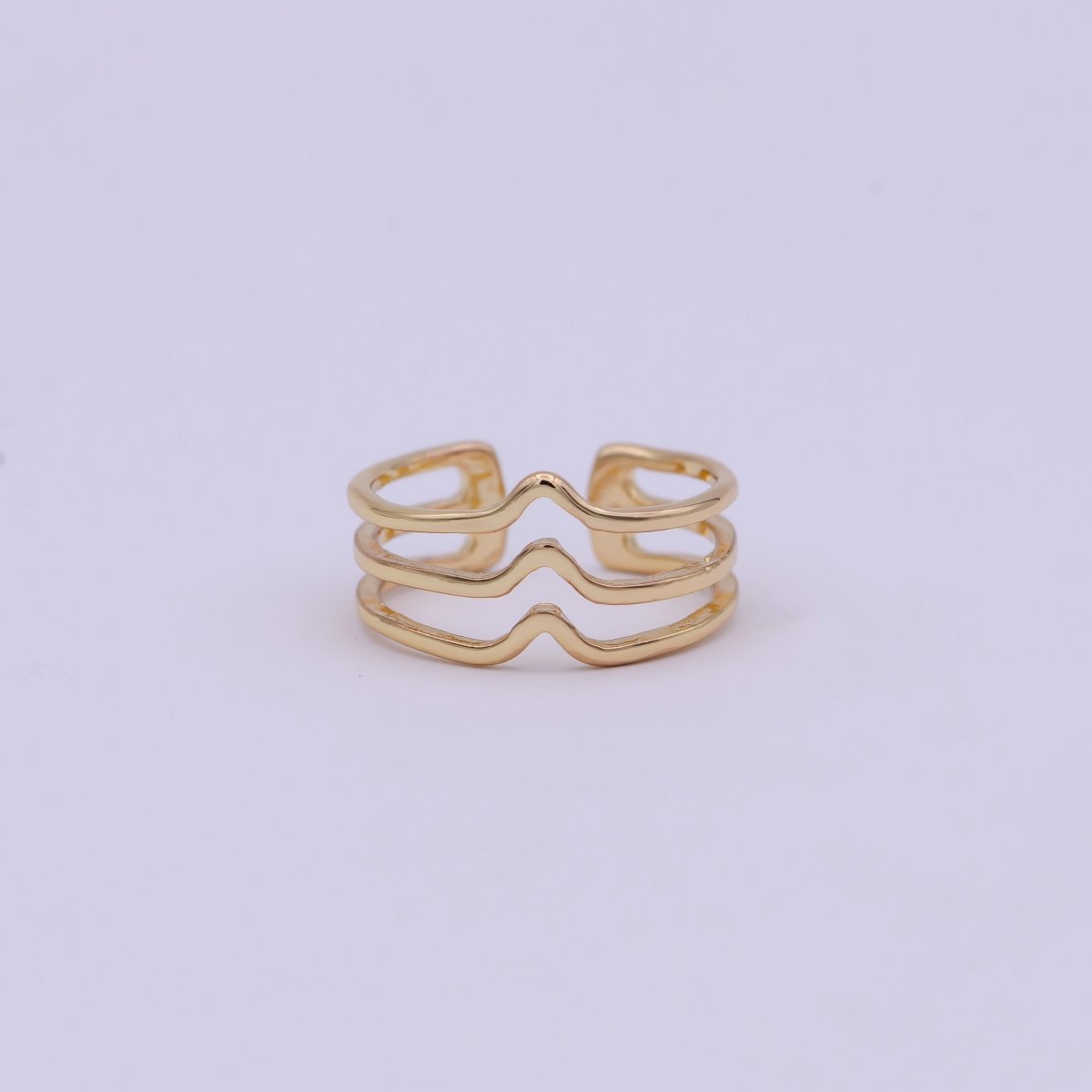 Minimalist 16K Gold Filled Geometric Statement Adjustable Stacking Ring Chevron Ring | U-392