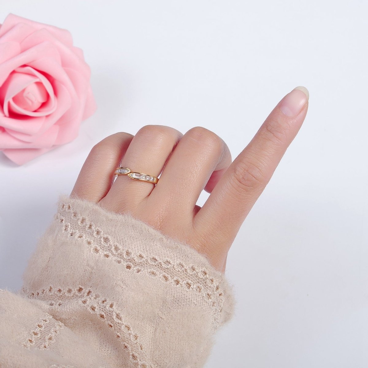 Minimalist Baguette Ring Open Adjustable Ring O-2193