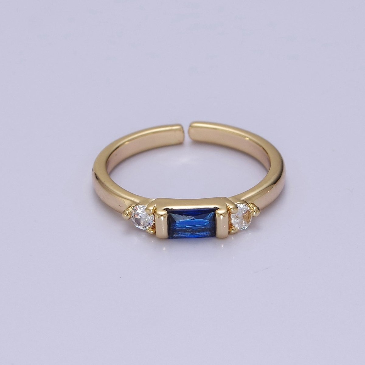 Minimalist Baguette Ring with Pink Purple Blue Clear Green Cz Stone Gold Band Adjustable ring O-2065 ~ O-2070
