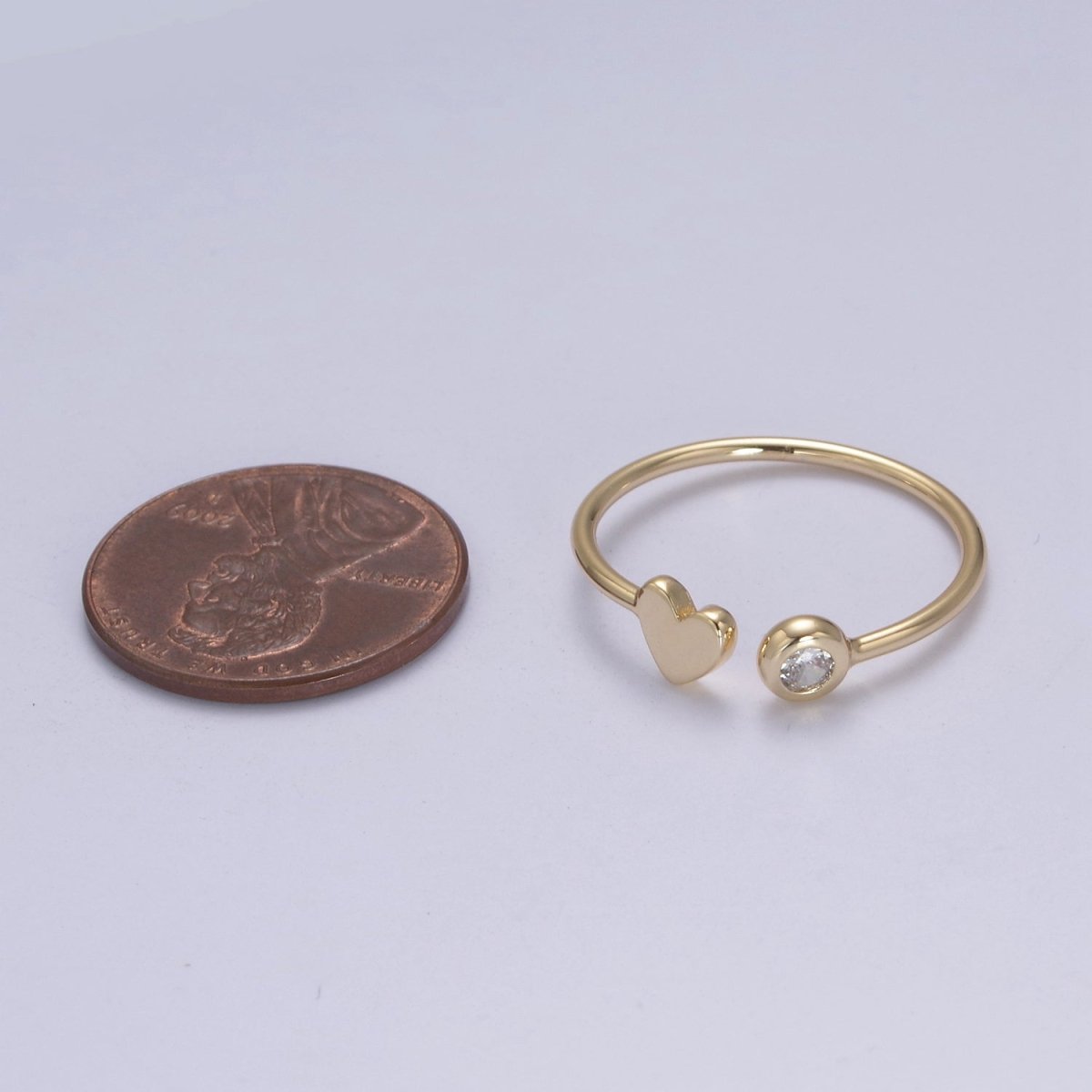 Minimalist Crystal Zirconia CZ, 16K Gold Filled Geometric Heart Open Adjustable Ring U-346