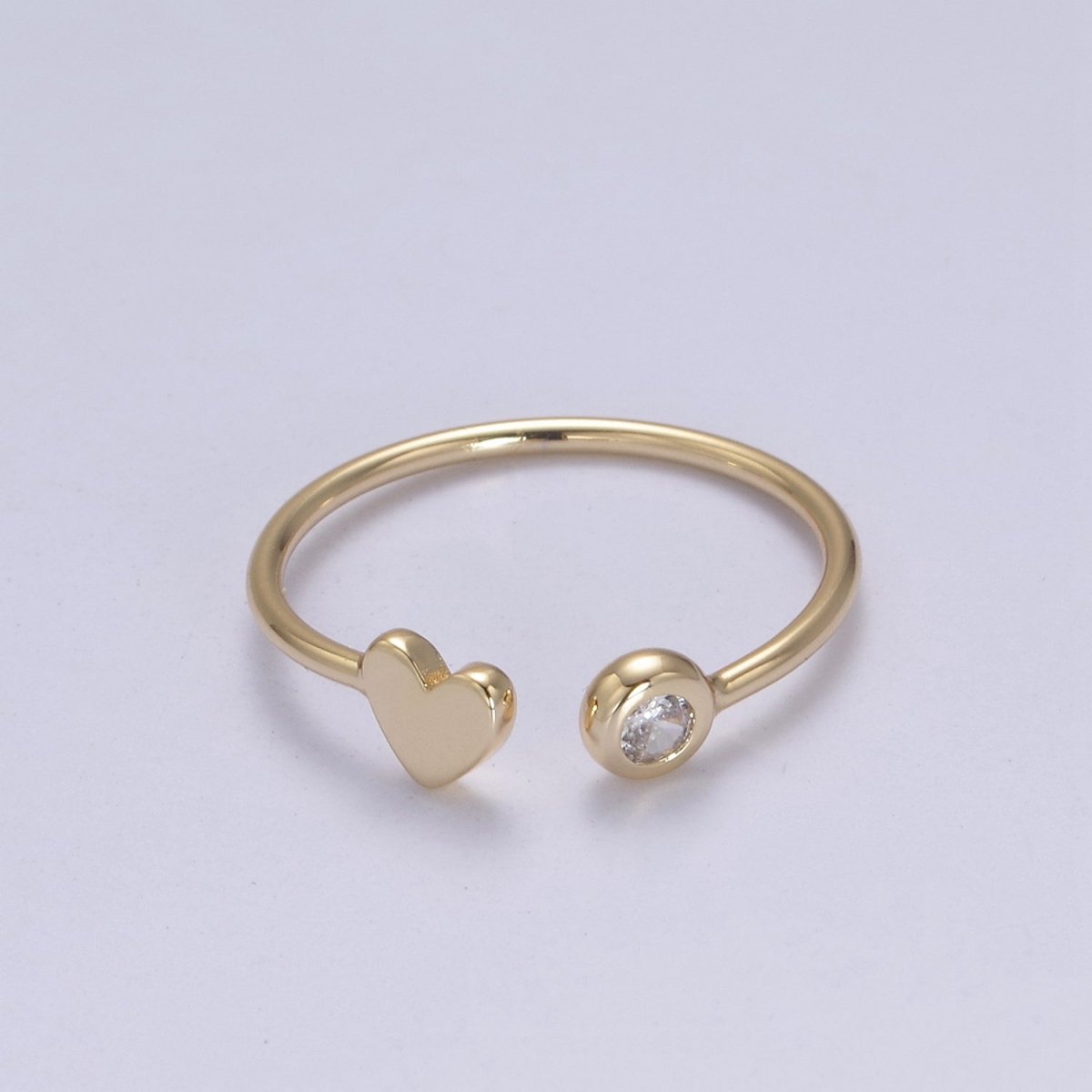 Minimalist Crystal Zirconia CZ, 16K Gold Filled Geometric Heart Open Adjustable Ring U-346