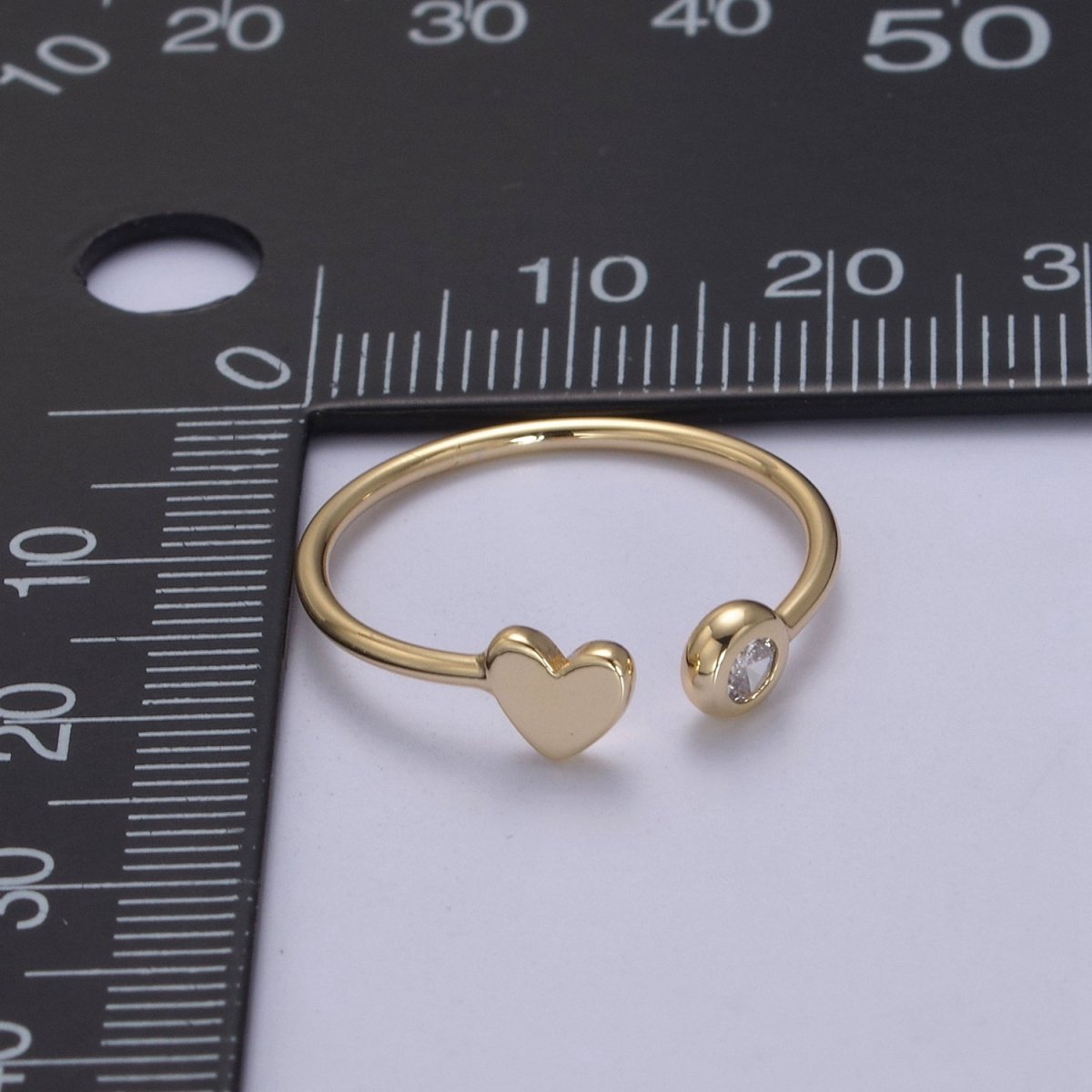 Minimalist Crystal Zirconia CZ, 16K Gold Filled Geometric Heart Open Adjustable Ring U-346