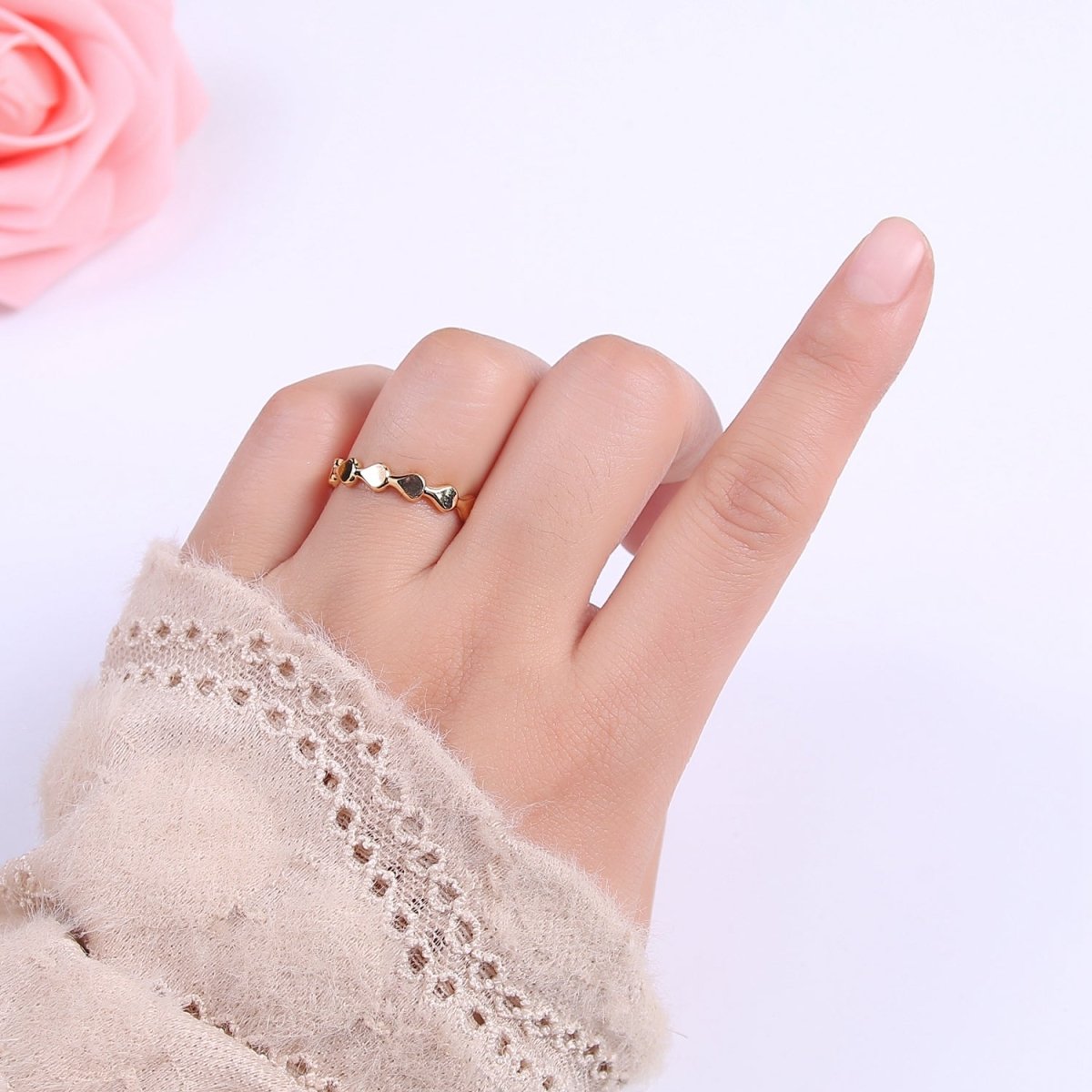 Minimalist Geometric Abstract Stacking Ring, 16K Gold Filled Oval Shaped Ring, Gold Statement Adjustable Ring U-430