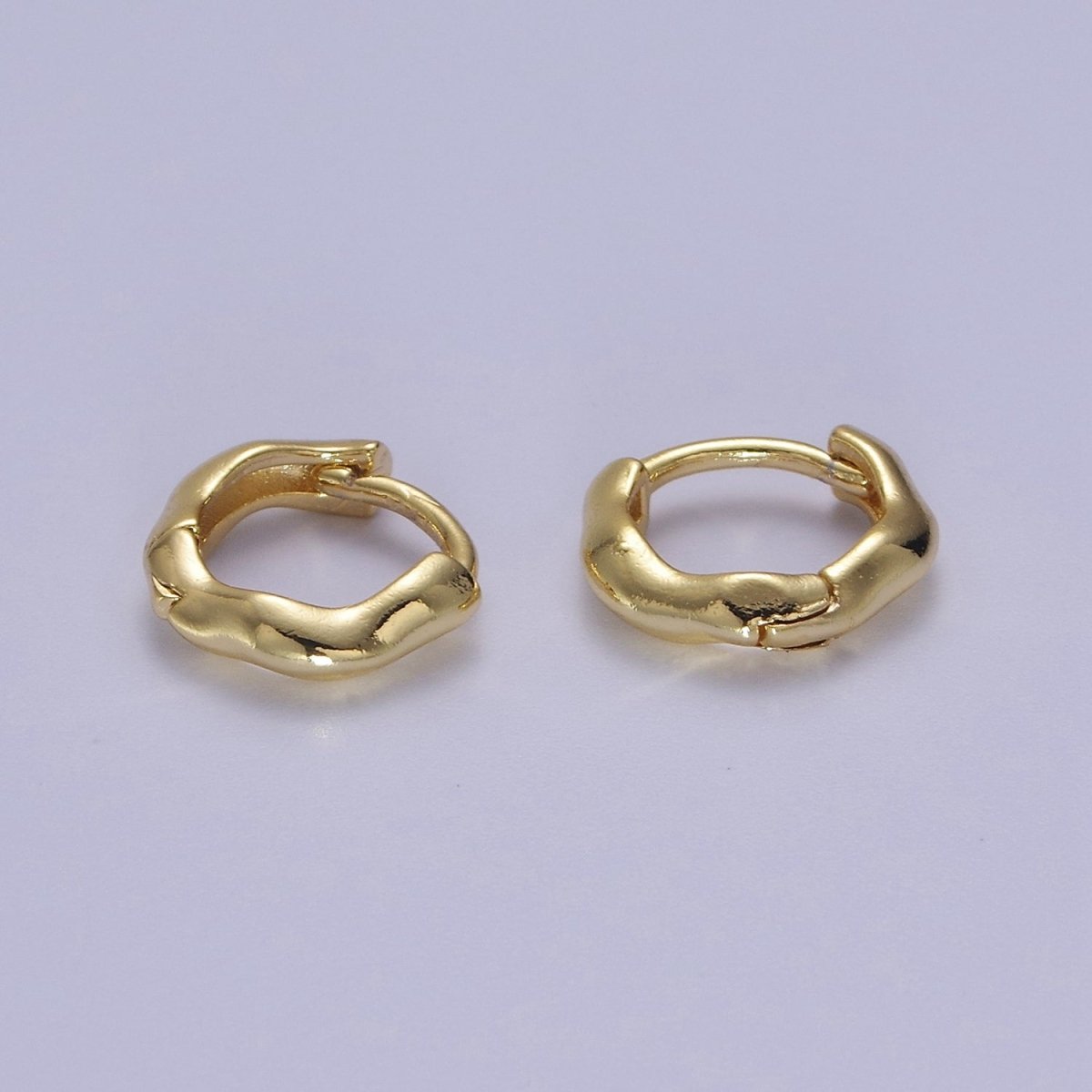 Minimalist Hammered Texture Gold Huggie Earring 11mm, 14mm Dainty gold Hoop V-095  V-096