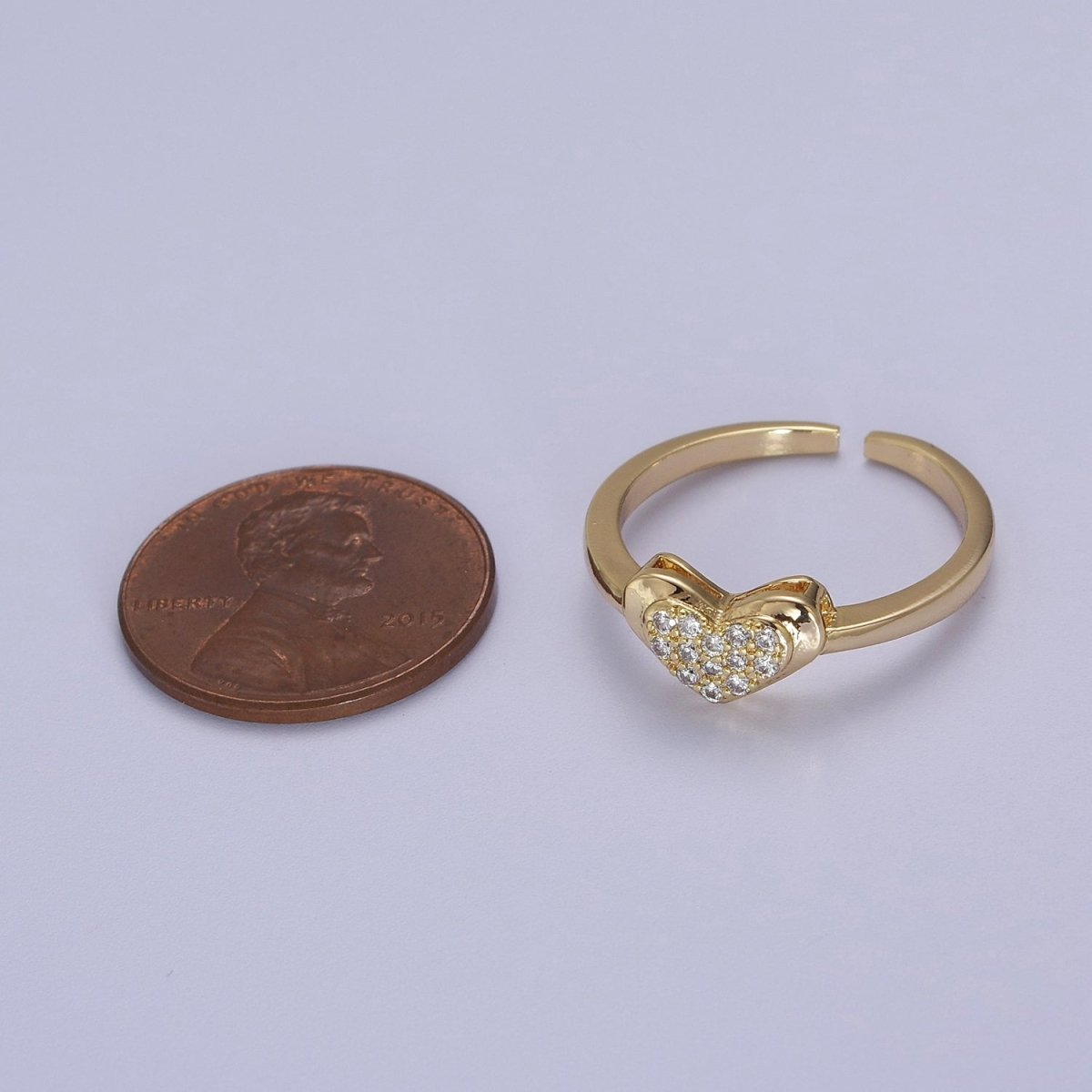 Minimalist Heart Ring, Gold Filled Stacking Ring, CZ Heart Ring Open Adjustable S-531