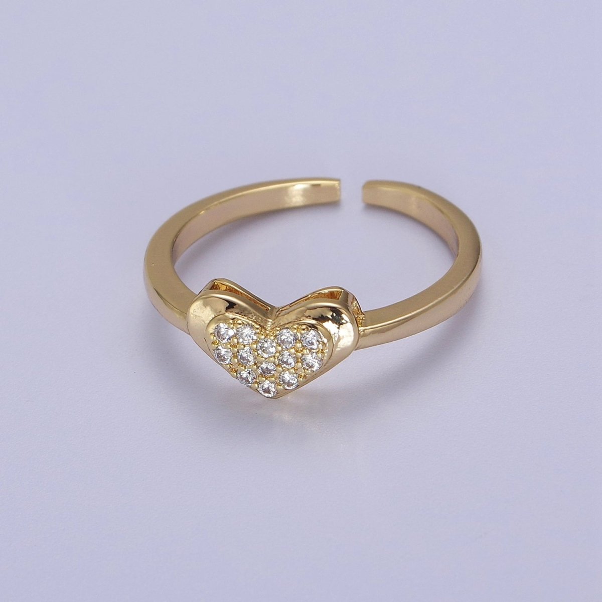 Minimalist Heart Ring, Gold Filled Stacking Ring, CZ Heart Ring Open Adjustable S-531
