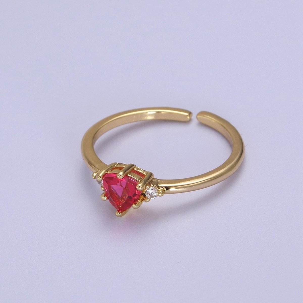 Minimalist Heart Ring, Gold Filled Stacking Ring, Pink CZ Heart Ring Open Adjustable S-532