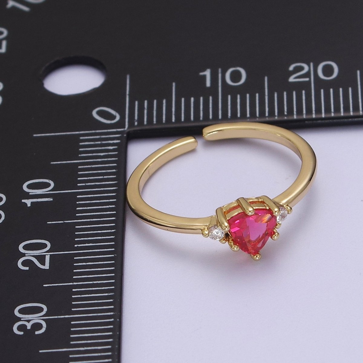 Minimalist Heart Ring, Gold Filled Stacking Ring, Pink CZ Heart Ring Open Adjustable S-532