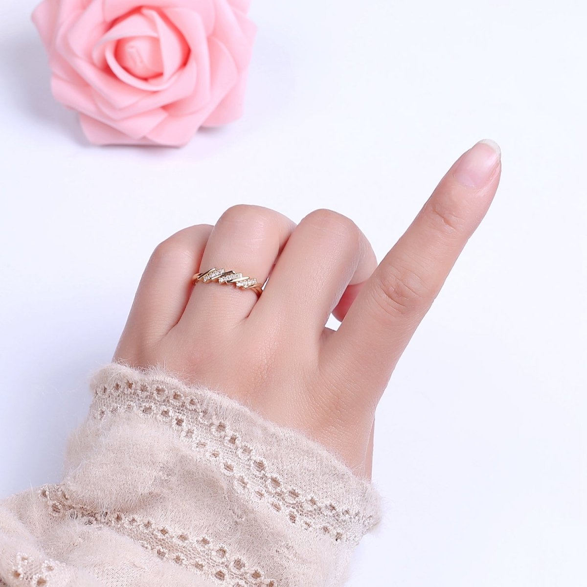 Minimalist Rings Clear CZ Stacking Jewelry Gold Filled Band ring Adjustable S-528