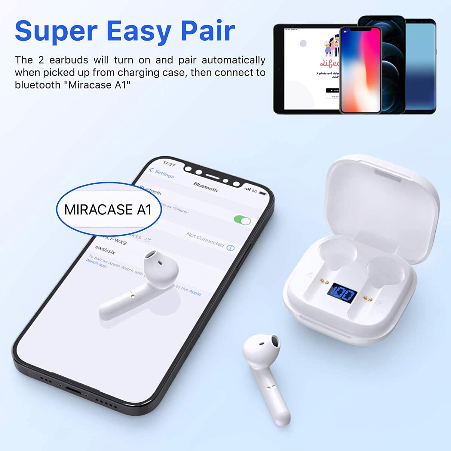 Miracaseワイヤレスイヤホン Bluetooth 5.0 ヘッドフォン USB-C充電ケース付き