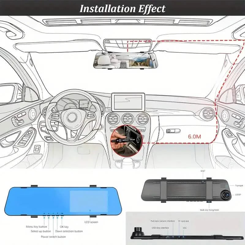 Mirror Dash Cam 4.5 Inch Rear View Mirror 1080P Front and Rear View Dual Cameras