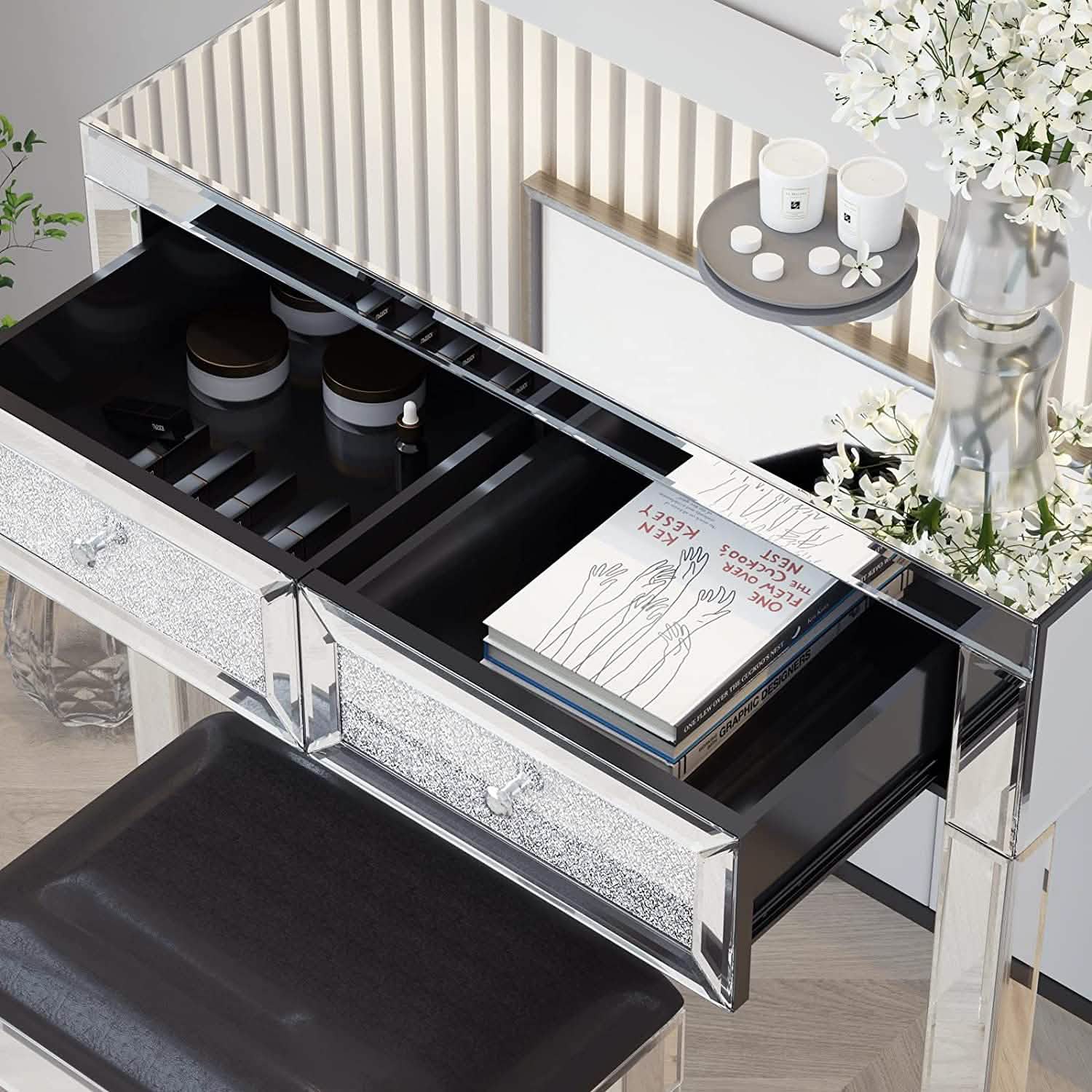 Commode de coiffeuse avec miroir et 2 tiroirs