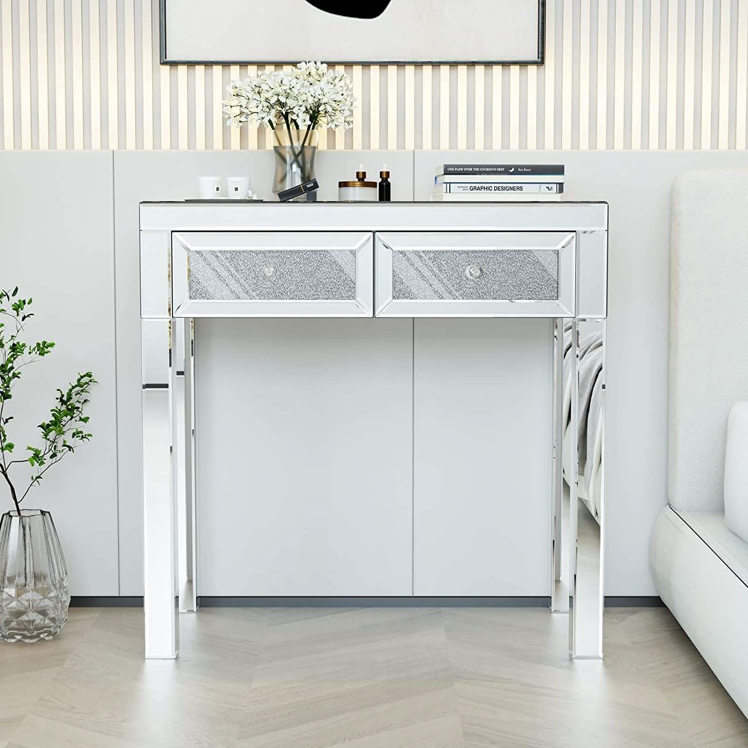 Commode de coiffeuse avec miroir et 2 tiroirs