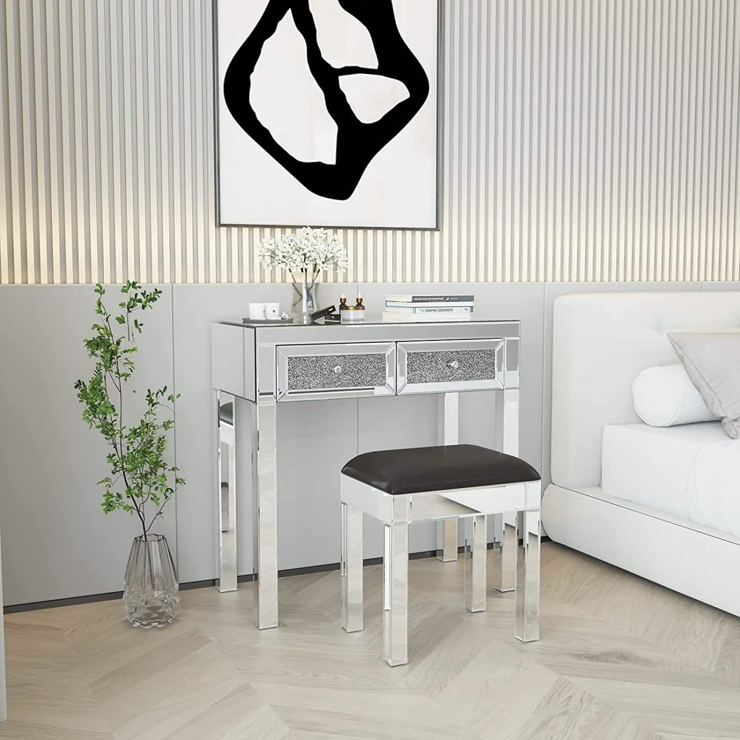 Commode de coiffeuse avec miroir et 2 tiroirs