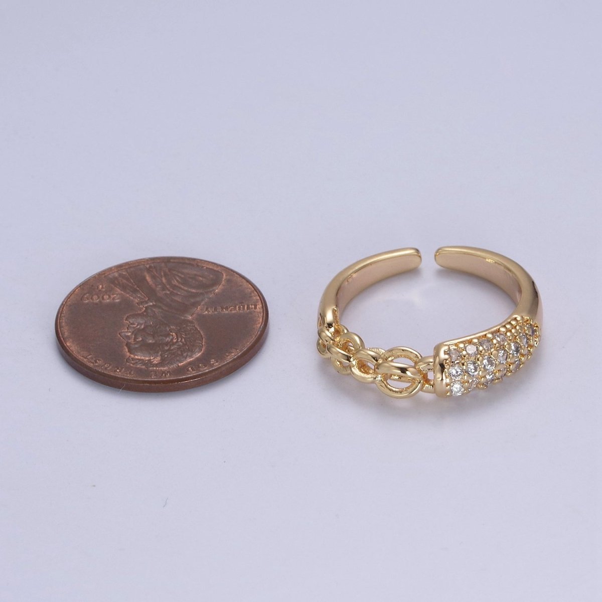 Mix Cz Ring With Chain Link Design Inspired Stackable Open Adjustable Ring U-311