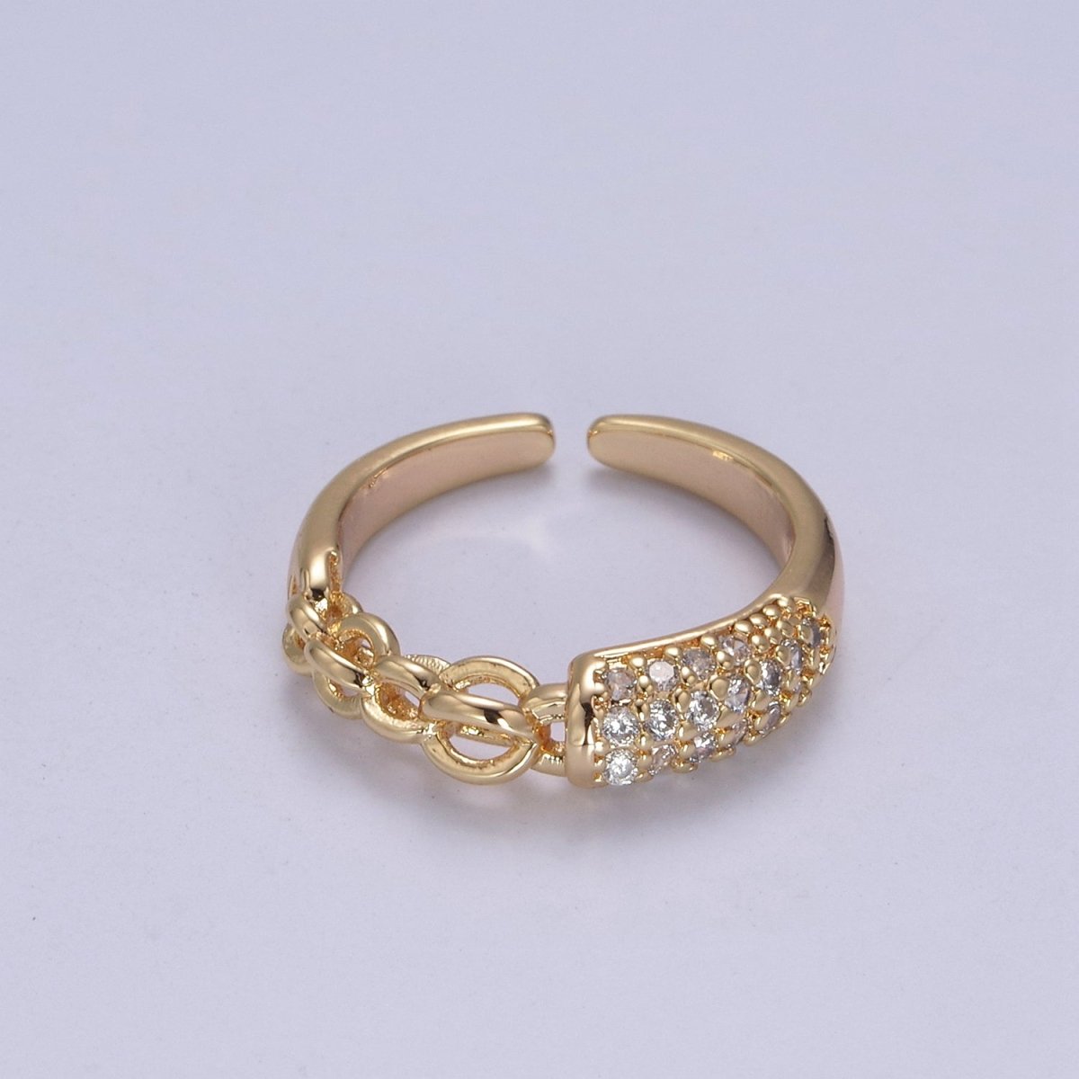 Mix Cz Ring With Chain Link Design Inspired Stackable Open Adjustable Ring U-311