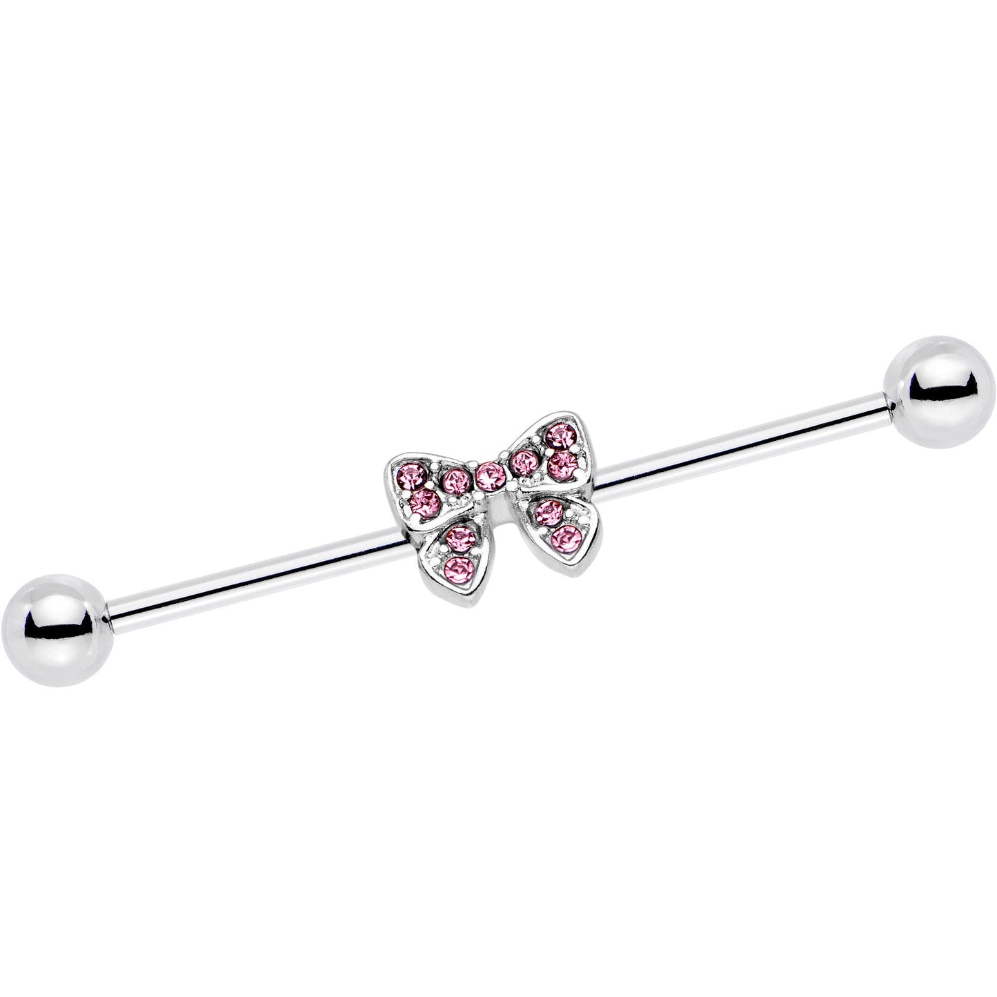 14G Pink Gem Knotted Bow Industrial Barbell 35mm