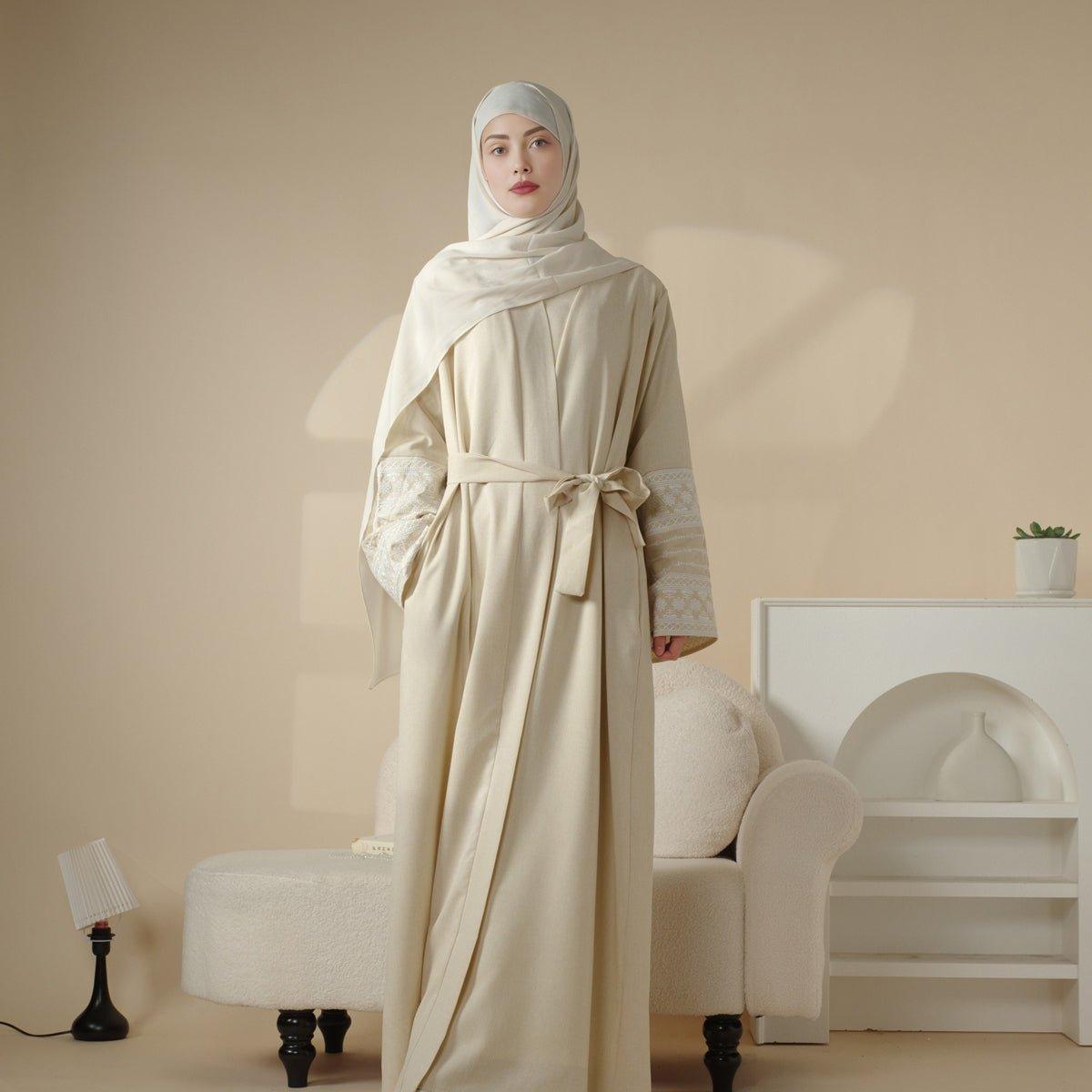 Cotton Embroidery Cardigan Open Abaya (MOA035)