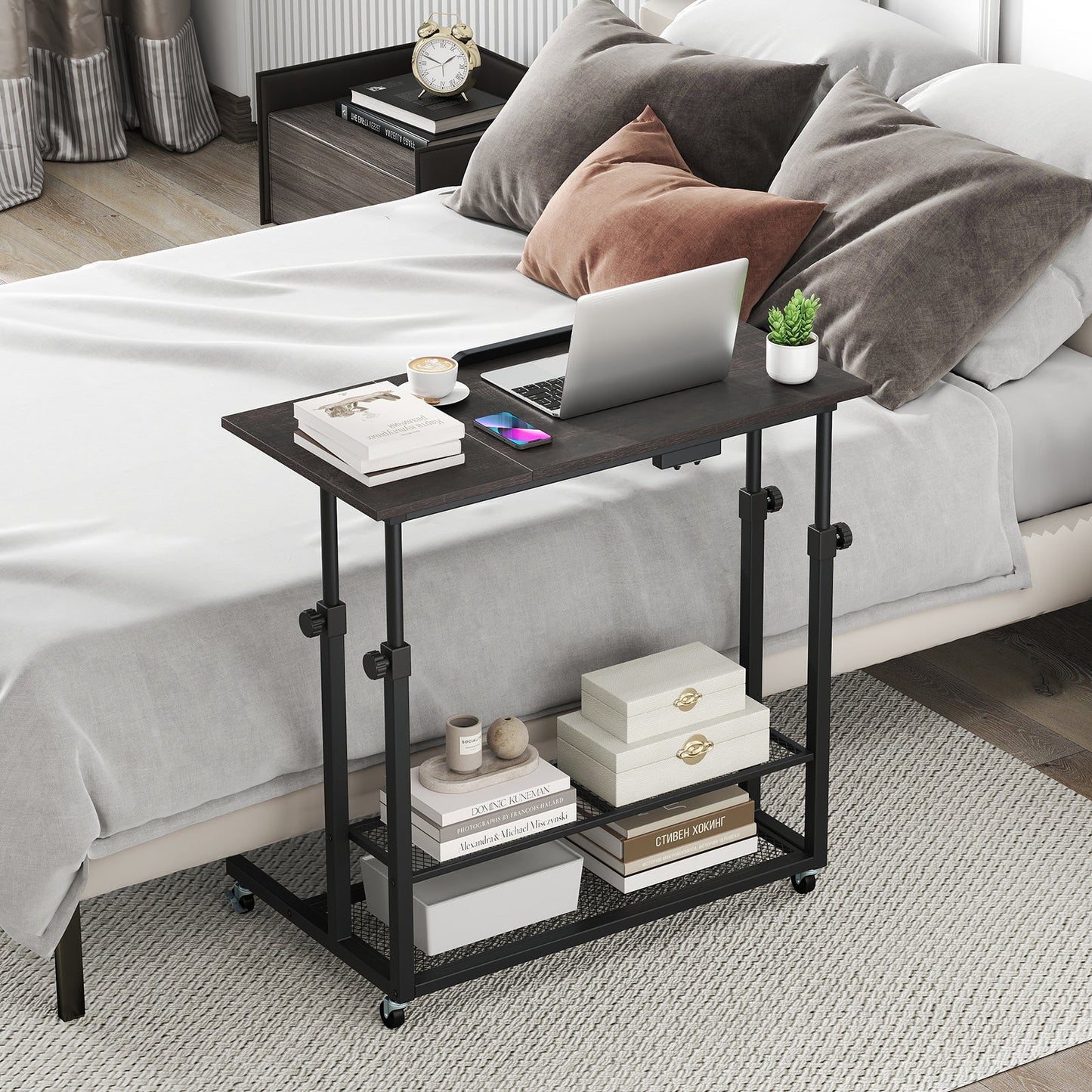 Mobile Stand up Desk Height Adjustable Standing Table with Tilting Tabletop