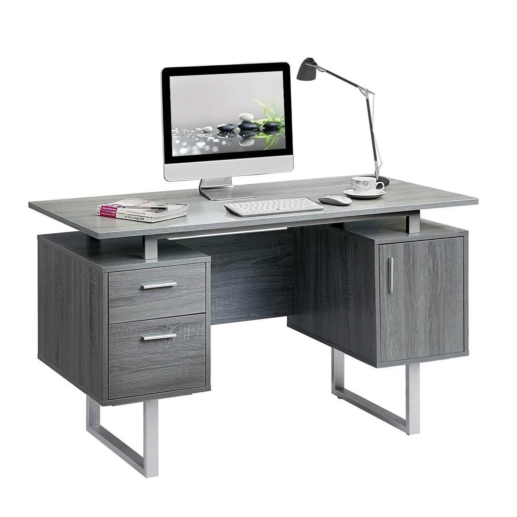 モダングレーオフィスデスク 収納付き