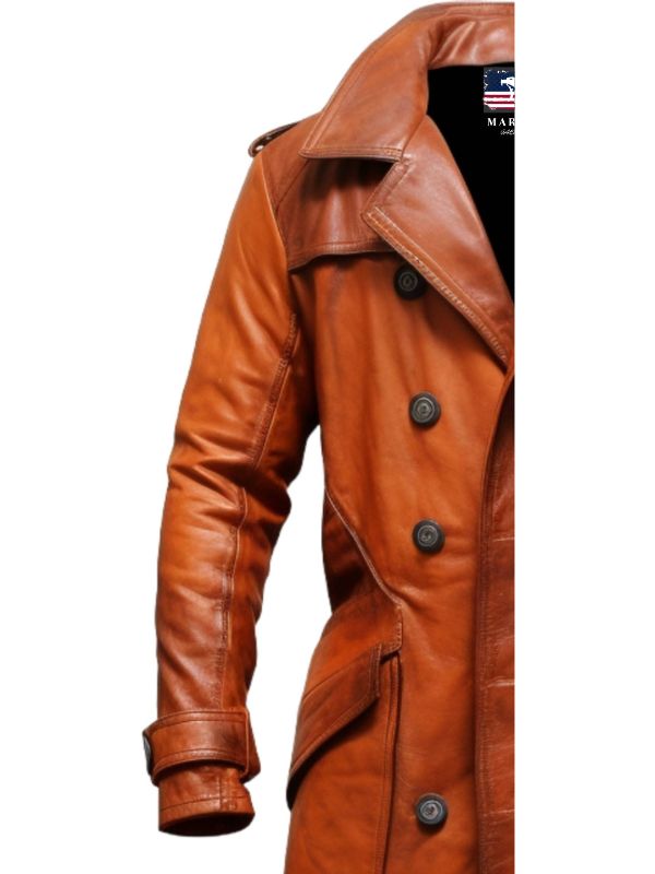 Modern Tan Brown Leather Coat for Men