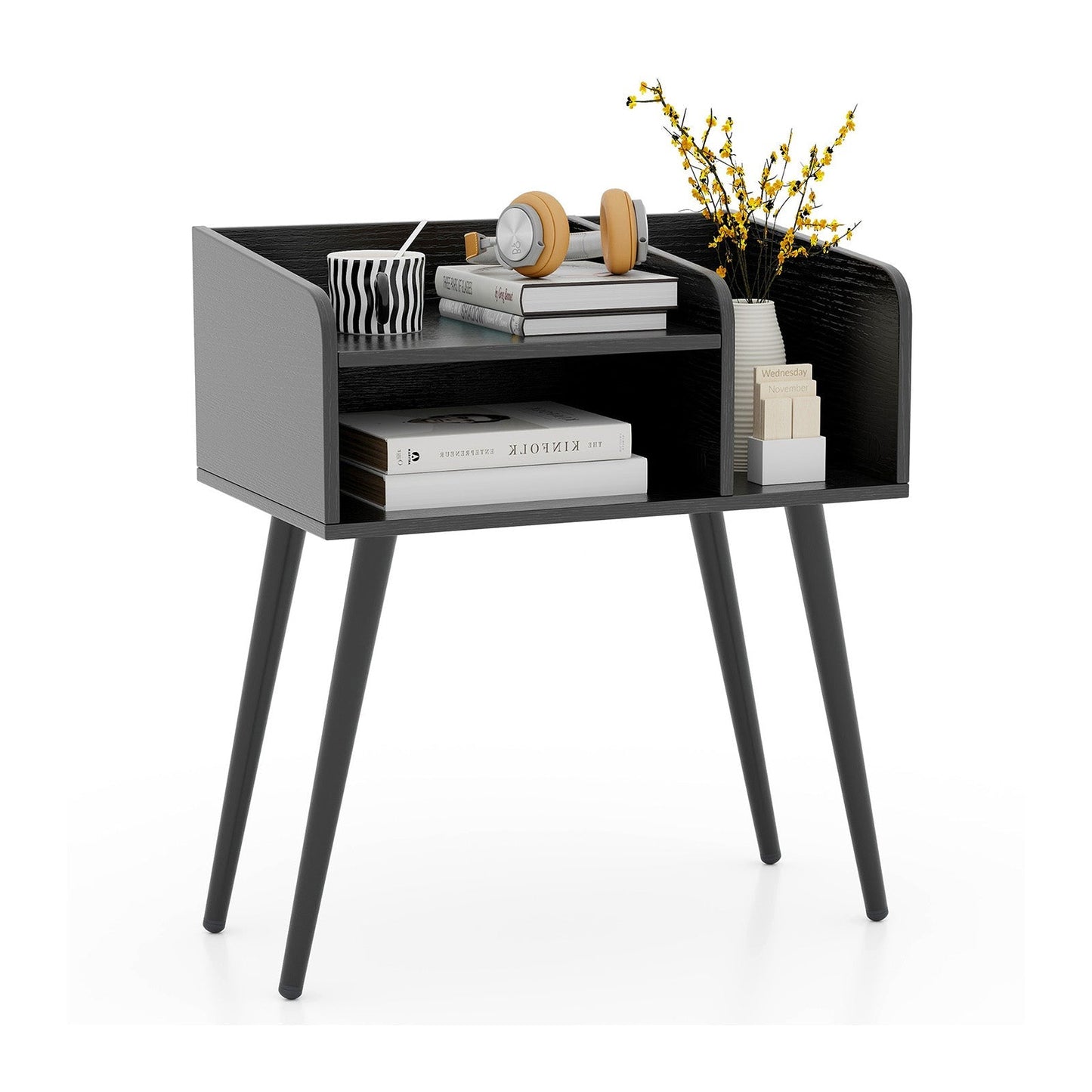 Mid Century Modern Nightstand with Open Shelves