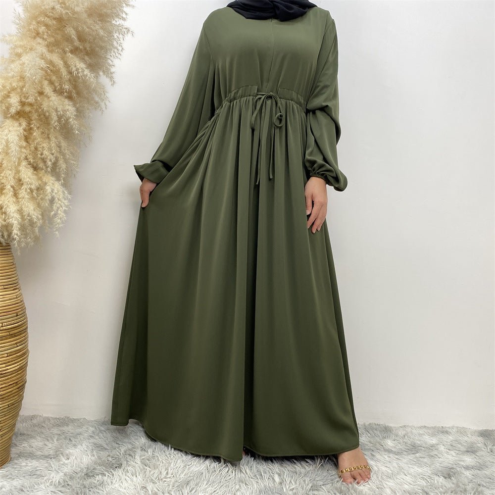 Modest Muslim Stretch Sleeve Front Zipper A-shaped Swing Pendulum Abaya (MA175)