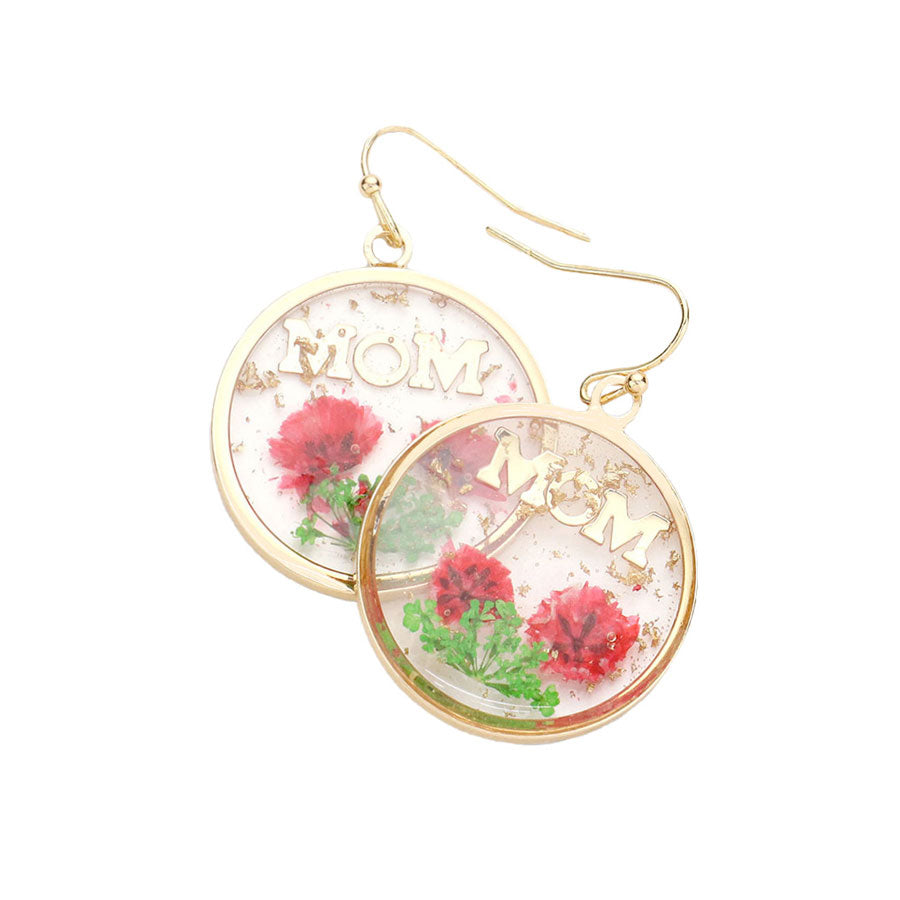 MOM Pressed Flower Clear Lucite Round Earrings