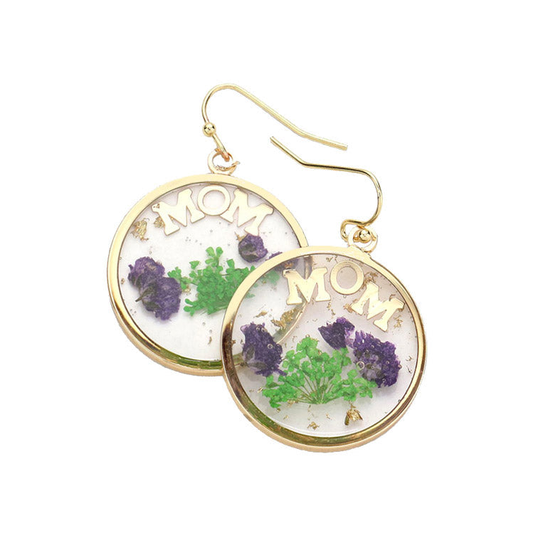 MOM Pressed Flower Clear Lucite Round Earrings