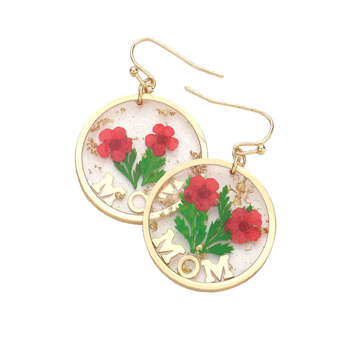 MOM Pressed Flower Clear Lucite Round Earrings