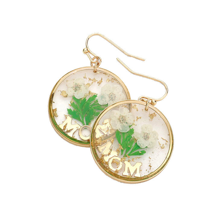 MOM Pressed Flower Clear Lucite Round Earrings