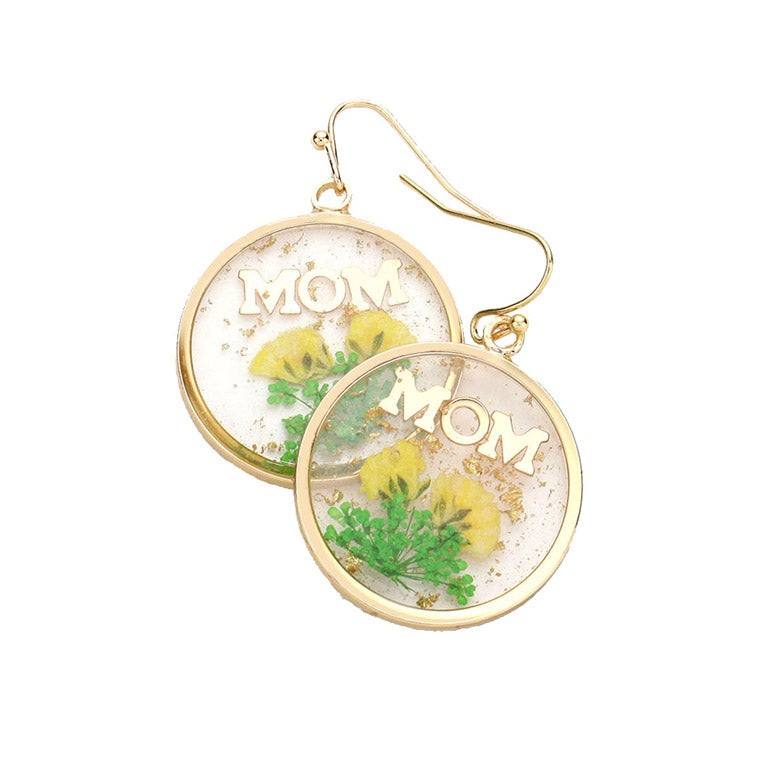 MOM Pressed Flower Clear Lucite Round Earrings