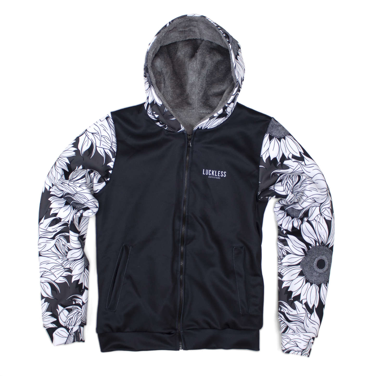 Monochrome Sunflower Heavy Zip Fleece Hoodie