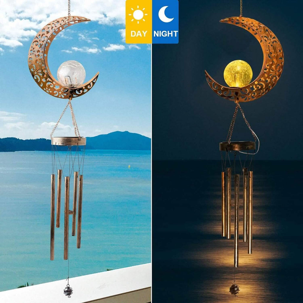 Carillons éoliens solaires en verre craquelé «lune»