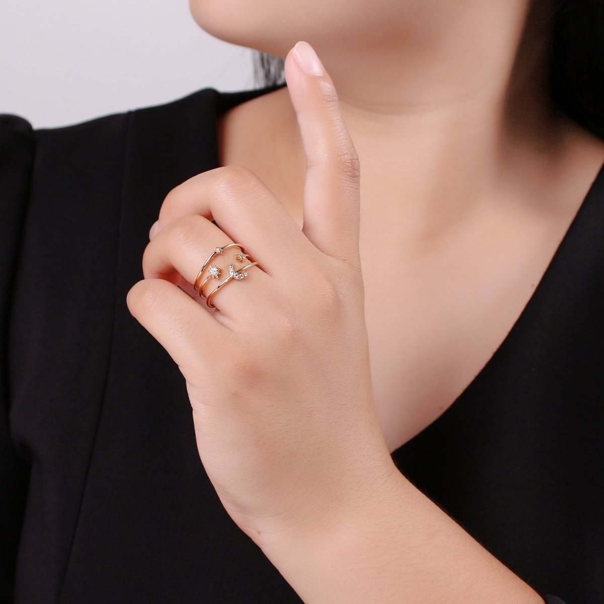 Moon Rings For Women Stars Celestial Gold Ring Celestial Ring Statement Ring Bridesmaid Gift Moon Star Galaxy Jewelry Gift for Her R-057