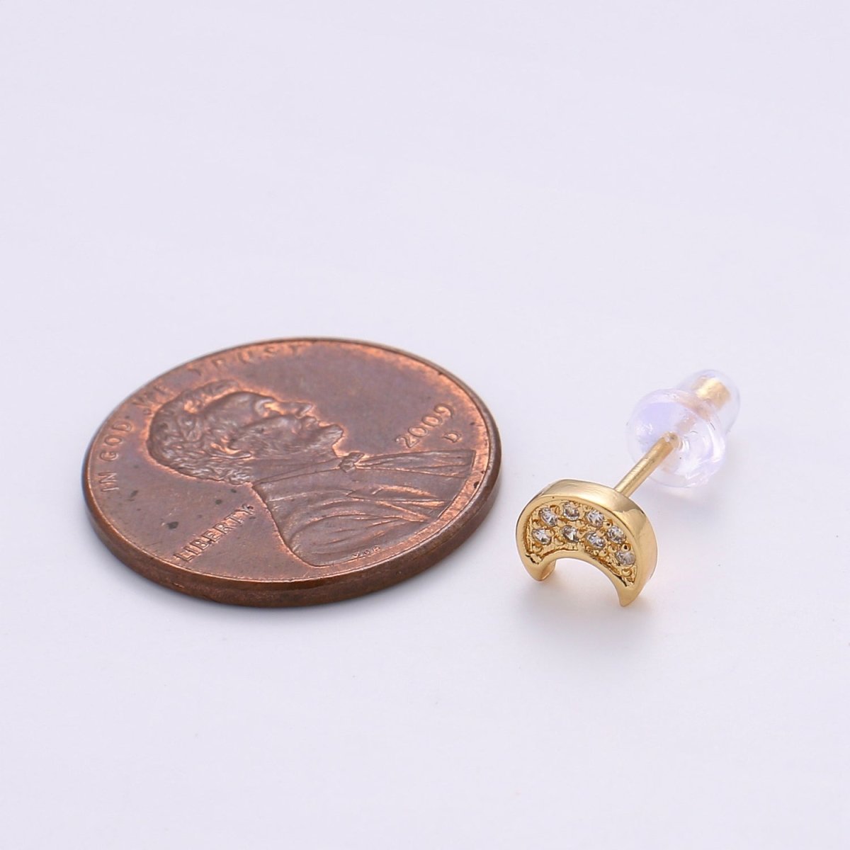 Moon Stud Earring Charm • 24k Gold Filled• Jewelry Making Supplies • Open Ring Attached for Jewelry Making Supply Q-293