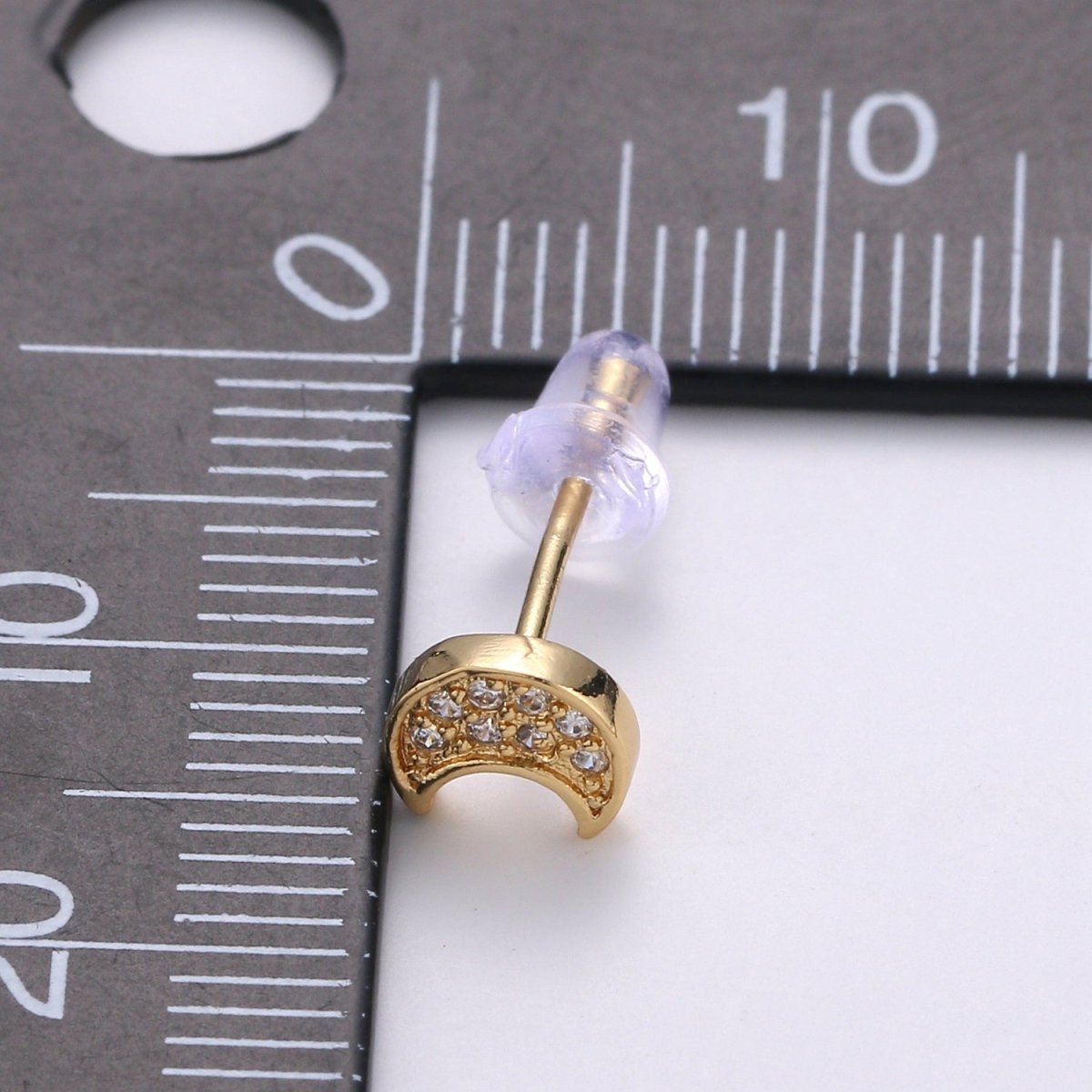 Moon Stud Earring Charm • 24k Gold Filled• Jewelry Making Supplies • Open Ring Attached for Jewelry Making Supply Q-293