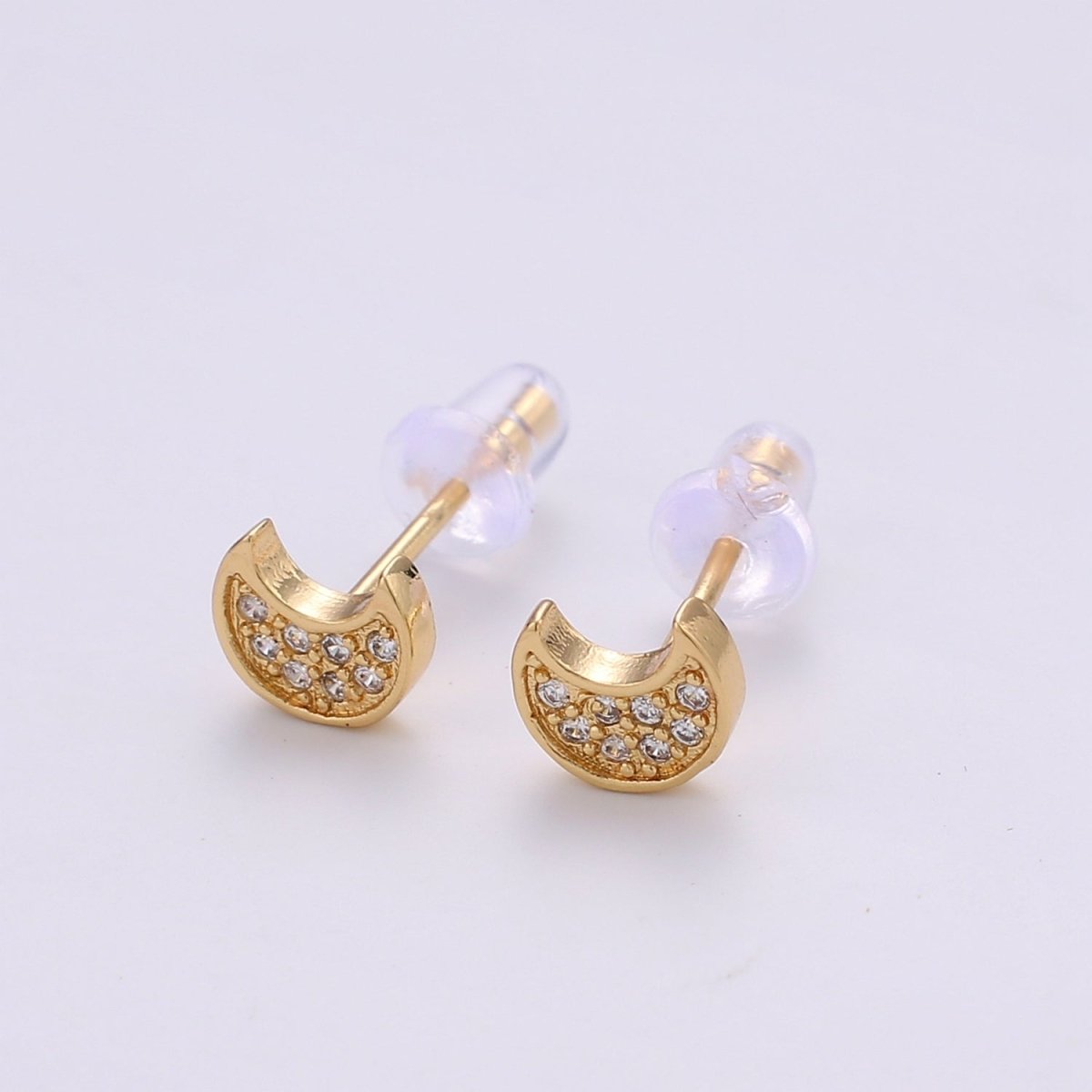 Moon Stud Earring Charm • 24k Gold Filled• Jewelry Making Supplies • Open Ring Attached for Jewelry Making Supply Q-293