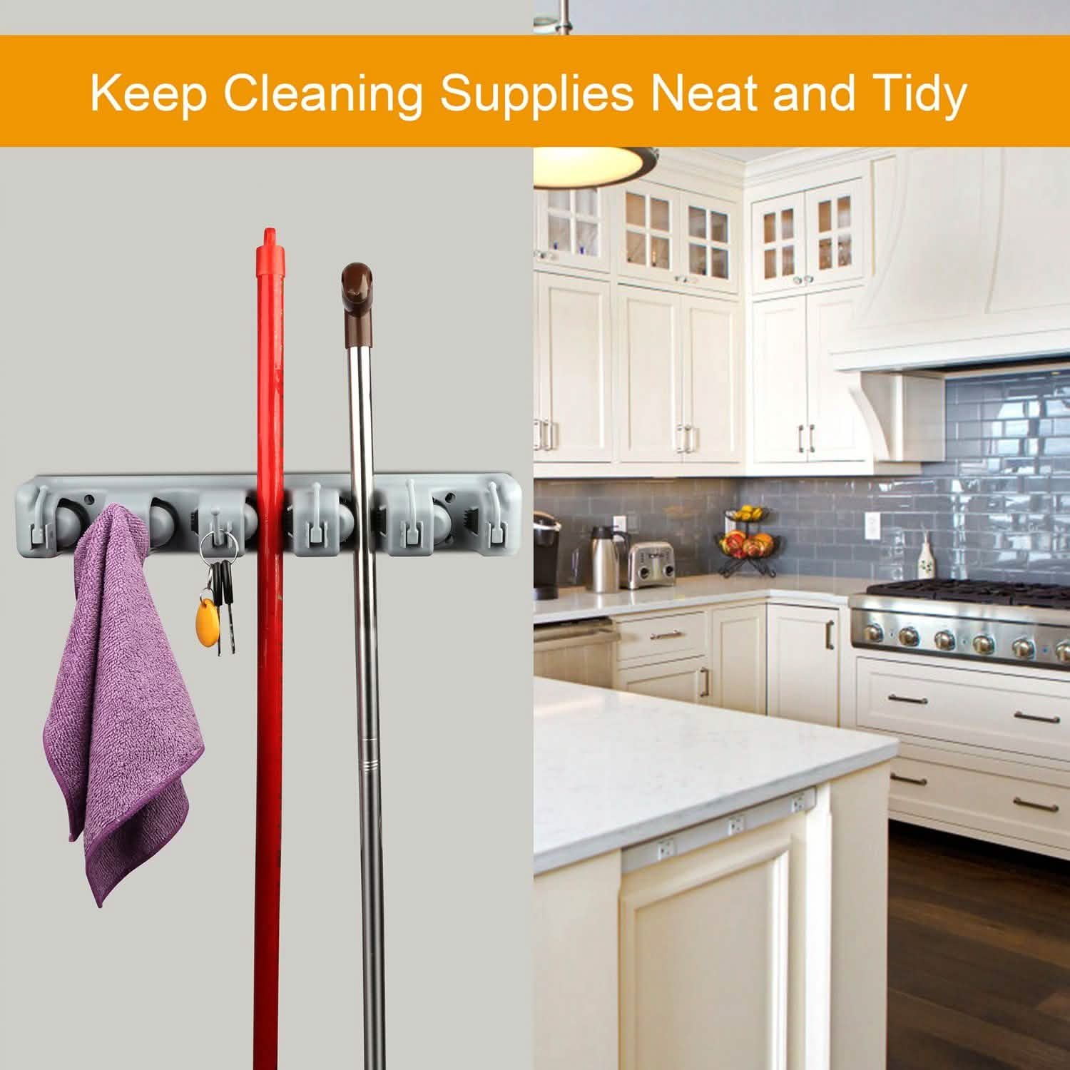 Mop Holder Wall Mount Hanger Organizer Storage