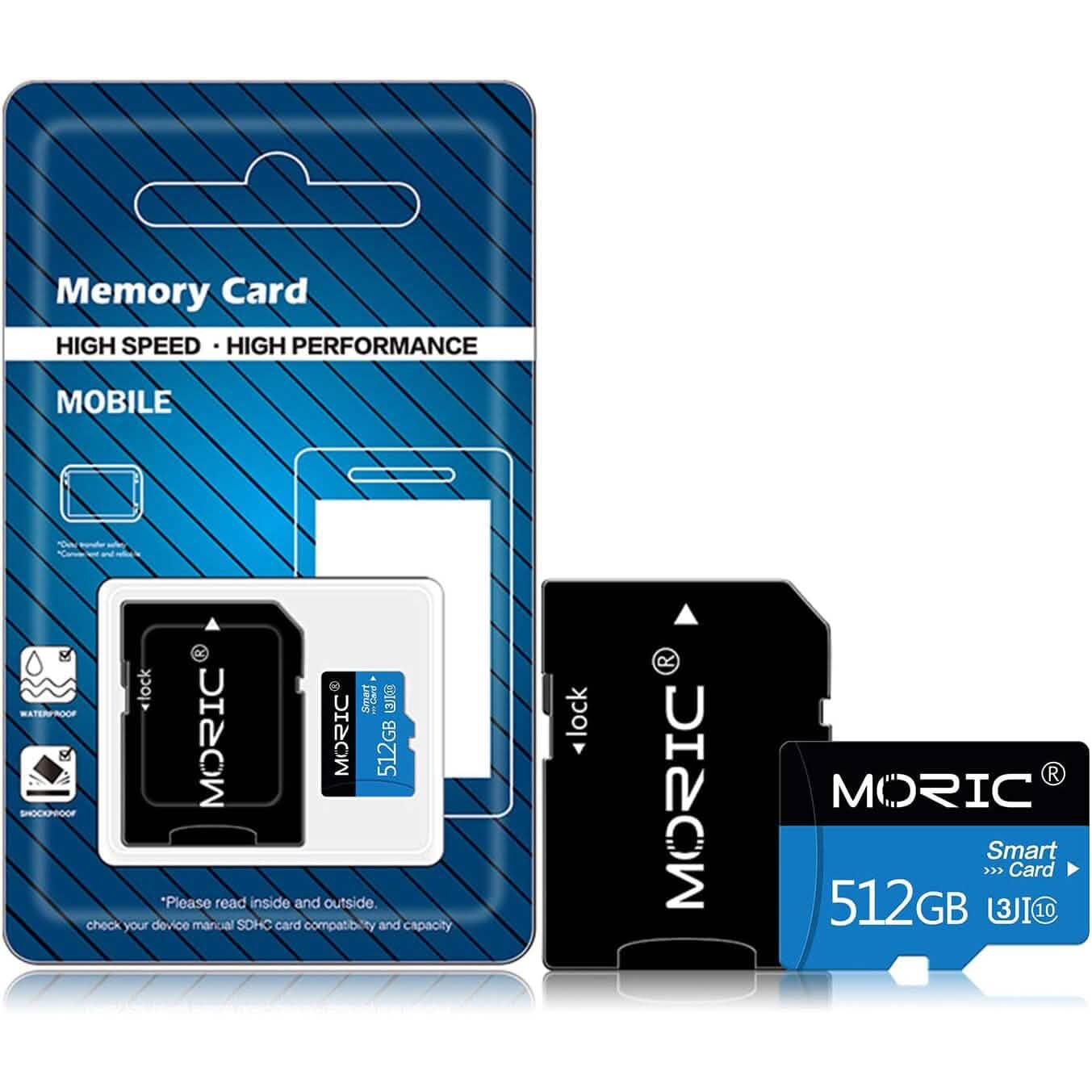 Carte Micro SD Moric 512 Go avec adaptateur, carte mémoire rapide Classe 10 (reconditionnée)