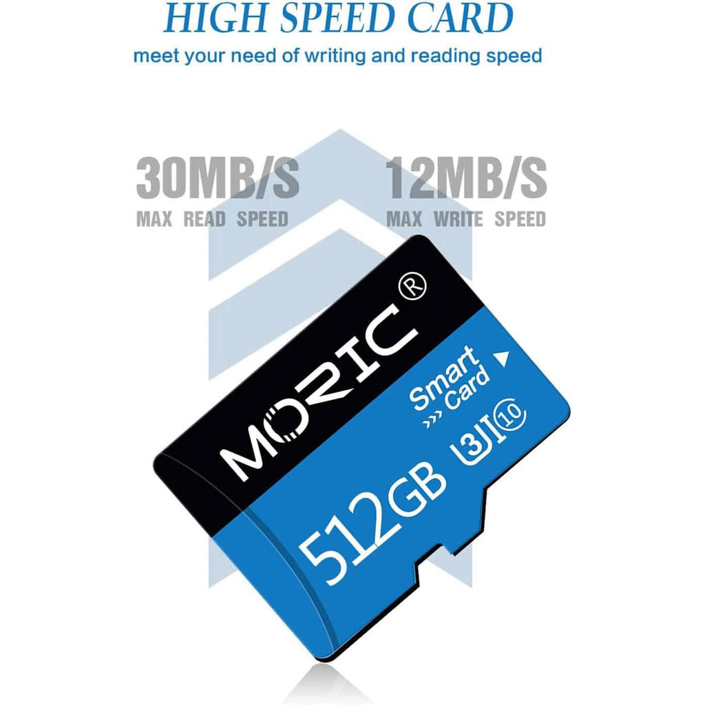 Carte Micro SD Moric 512 Go avec adaptateur, carte mémoire rapide Classe 10 (reconditionnée)
