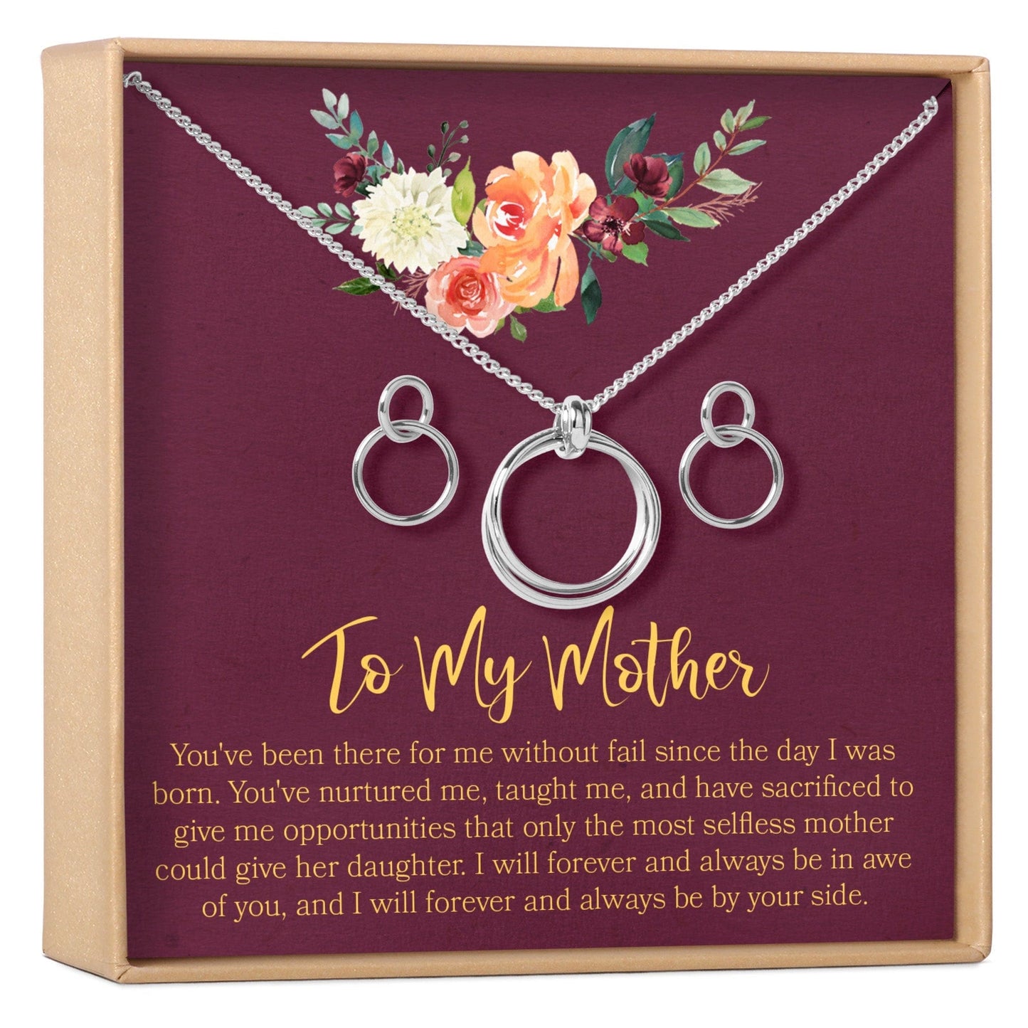 Mother Linked Circles Earring and Necklace Jewelry Set