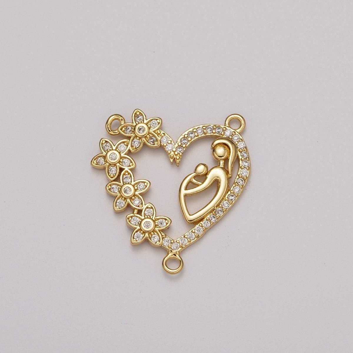 Mother Love Charm Connector Flower Heart Cubic Zirconia Centerpiece for Lariat Necklace Y-382