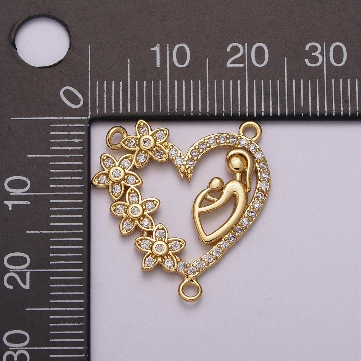 Mother Love Charm Connector Flower Heart Cubic Zirconia Centerpiece for Lariat Necklace Y-382