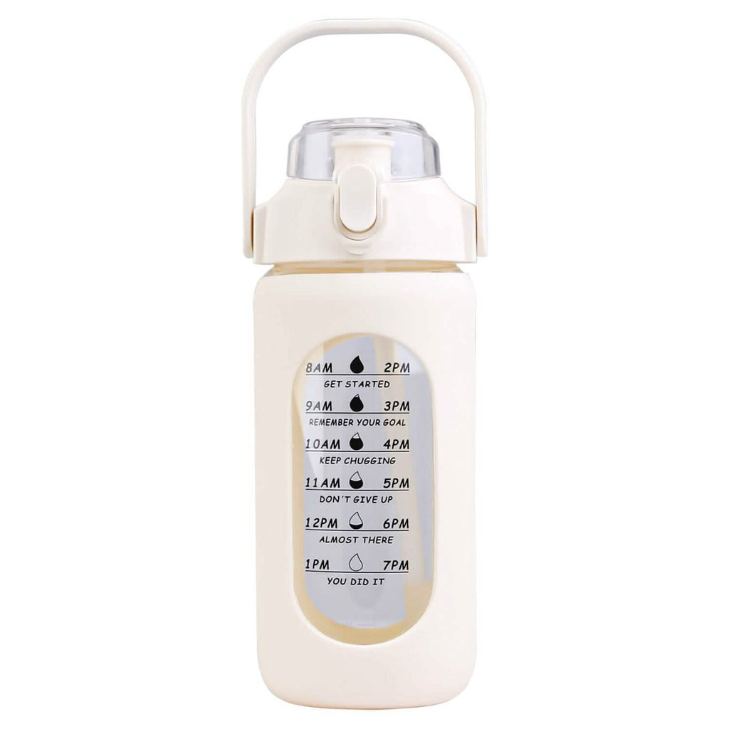 Bouteille d'eau de motivation avec suivi de consommation, marqueur de temps, manchon en silicone et poignée