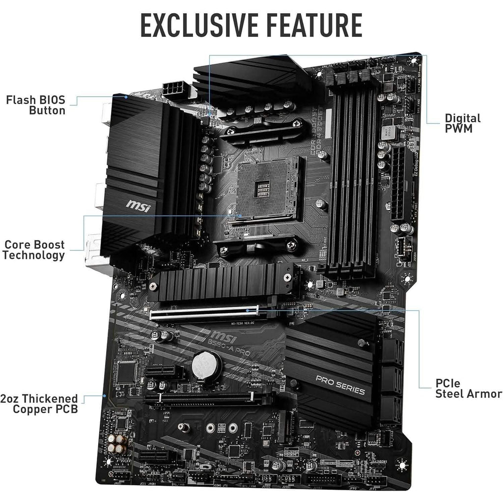 MSI B550-A PRO ProSeries Motherboard (AMD AM4, DDR4, PCIe 4.0, SATA 6Gb/s, M.2, USB 3.2 Gen 2, HDMI/DP, ATX) (Refurbished)