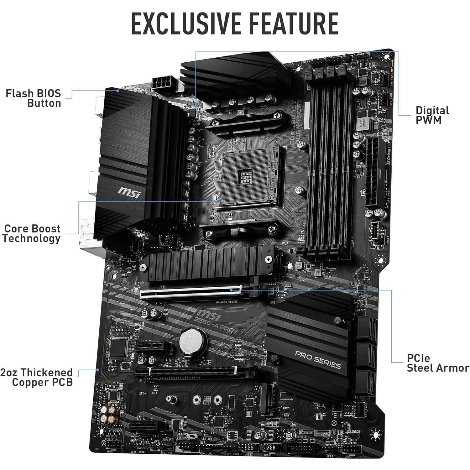MSI B550-A PRO ProSeries Motherboard (AMD AM4, DDR4, PCIe 4.0, SATA 6Gb/s, M.2, USB 3.2 Gen 2, HDMI/DP, ATX) (Refurbished)